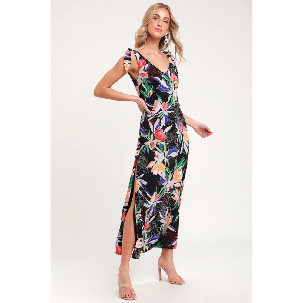 Lulus Beloved Becky Black Floral Print Maxi Dress